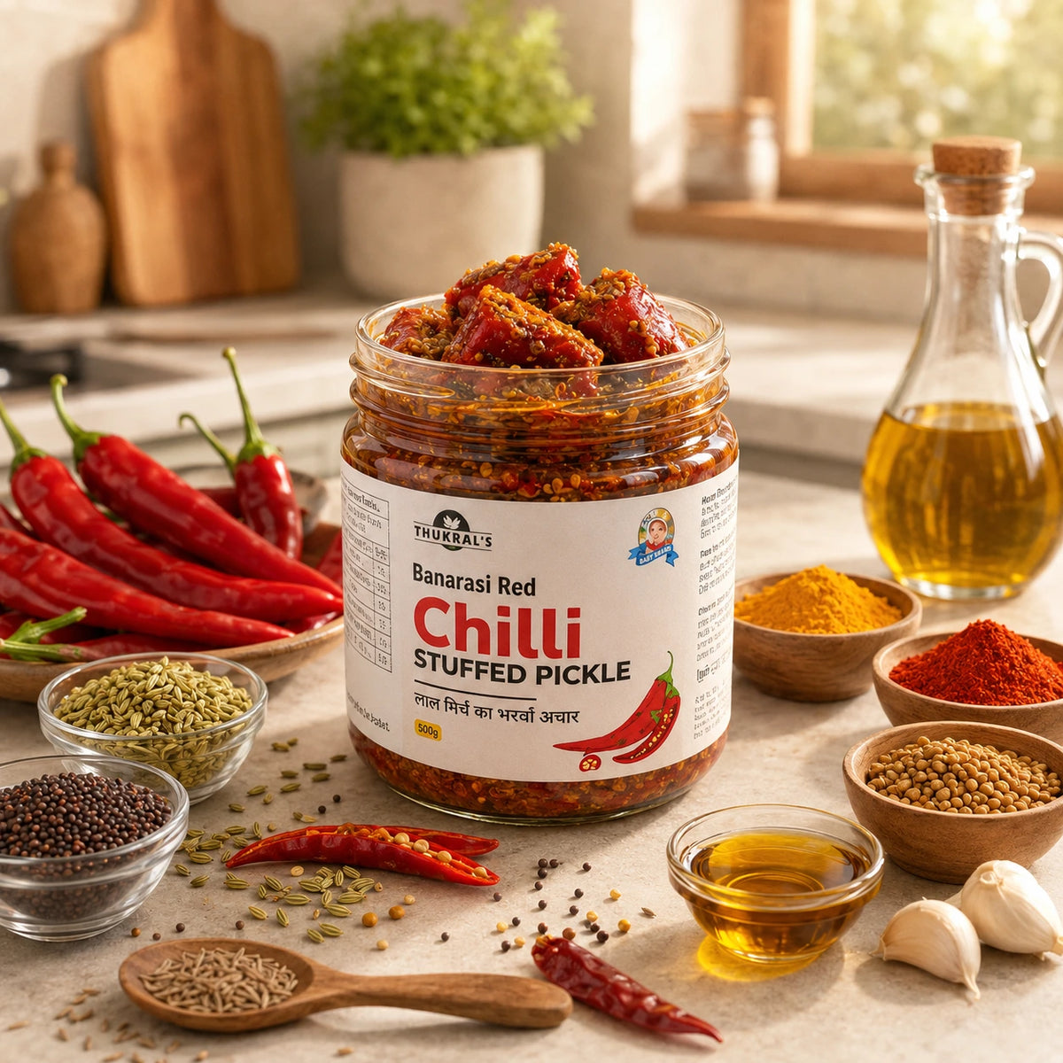 Banarasi Red Chilli Stuffed Pickle, Thukral Foods